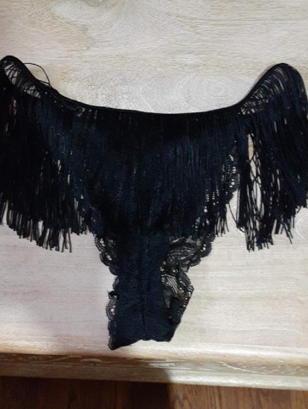 Victoria's Secret Black Lace Fringe Thong Panty
